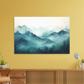 Mystieke bergen in de mist en betoverde bossen canvas afdruk (Insitu (Woonkamer))