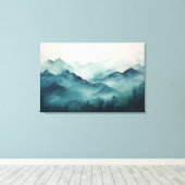 Mystieke bergen in de mist en betoverde bossen canvas afdruk (Insitu (Houten vloer))