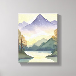 Mystieke Bergen | Watercolor Landschapschildering Canvas Afdruk