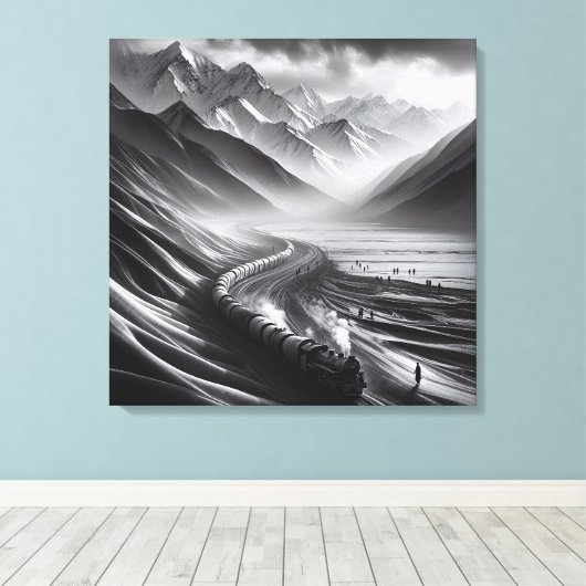Mystieke bergrails: de Odyssey van een stoomtrein Canvas Afdruk (Insitu (Houten vloer))