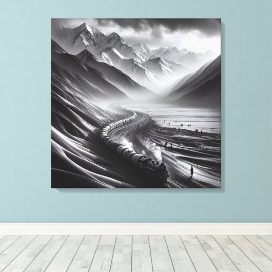 Mystieke bergrails: de Odyssey van een stoomtrein Canvas Afdruk (Insitu (Houten vloer))