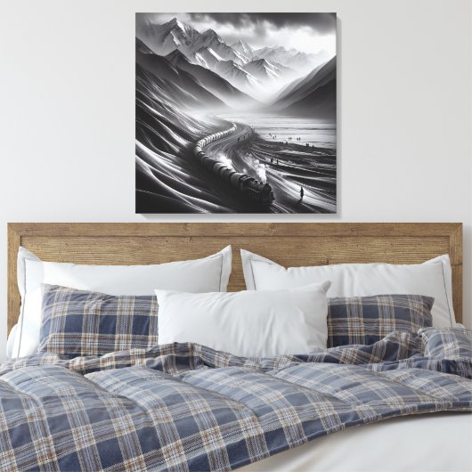 Mystieke bergrails: de Odyssey van een stoomtrein Canvas Afdruk (Insitu (Slaapkamer))