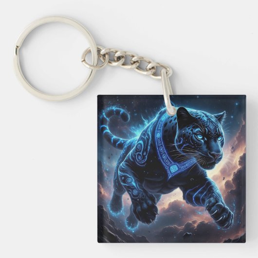 Mystieke Black Panther met gloeiende patronen Sleutelhanger (voorkant)