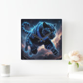 Mystieke Black Panther met gloeiende patronen Vierkante Klok (Huis)