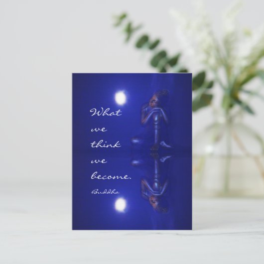 Mystieke blauwe Boeddha reflectie met citaat Briefkaart (Staand voorkant)