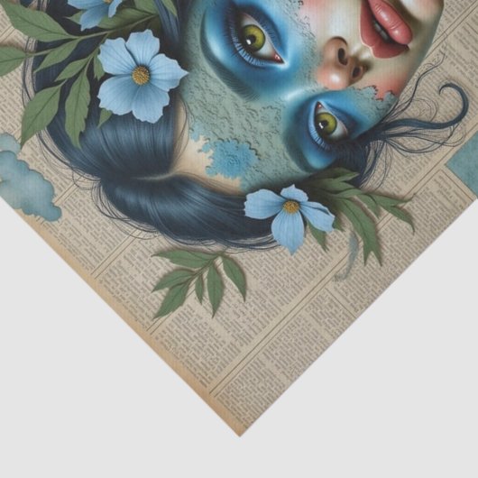 Mystieke blauwe dromer met kantmasker | lente tissuepapier (Detail)