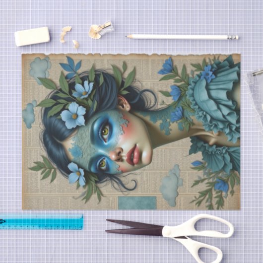 Mystieke blauwe dromer met kantmasker | lente tissuepapier (Craft)