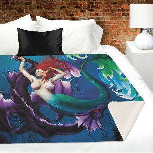 Mystieke Blauwe Fantasie Zeemeermin Paarse Waterdr Sherpa Deken