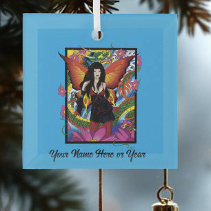Mystieke Blauwe Gotische Fantasy Fee Draak Glas Ornament