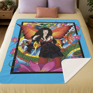 Mystieke Blauwe Gotische Fantasy Fee Draak Sherpa Deken