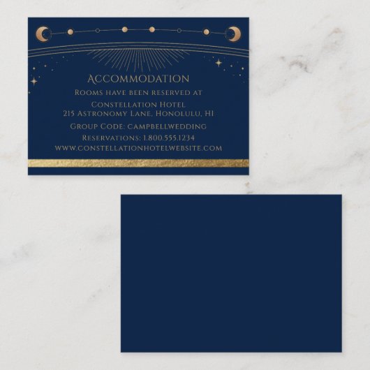 Mystieke Blauwe Goud Zon Maan Sterren Accommodatie Informatiekaartje (Voorkant / Achterkant)