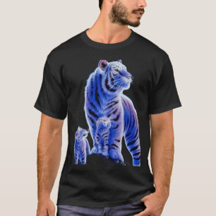 Mystieke Blauwe Ijs Tijger Familie Grafische T-Shi T-shirt