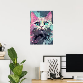 Mystieke Blauwe Ogen Kitten | Schattigee kat Poster