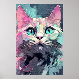 Mystieke Blauwe Ogen Kitten | Schattigee kat Poster