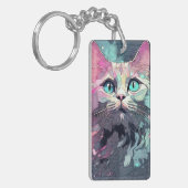 Mystieke Blauwe Ogen Kitten | Schattigee kat Sleutelhanger (Voorkant Links)