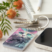 Mystieke Blauwe Ogen Kitten | Schattigee kat Sleutelhanger (Voorkant Rechts)