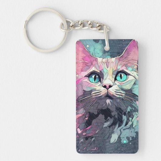 Mystieke Blauwe Ogen Kitten | Schattigee kat Sleutelhanger (Voorkant)