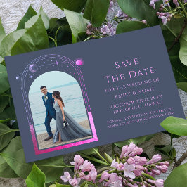 Mystieke Blauwe Paarse Hemelse Trouwfoto Save The Date