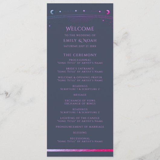 Mystieke Blauwe Paarse Zon Maan Astronomie Ruimte Programmakaart (Voorkant)