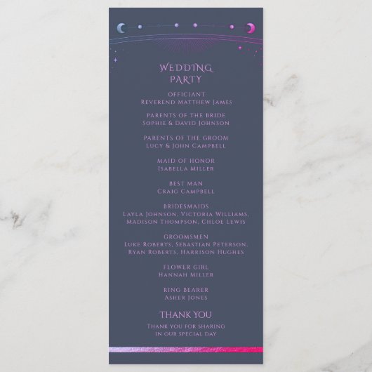 Mystieke Blauwe Paarse Zon Maan Astronomie Ruimte Programmakaart (Achterkant)