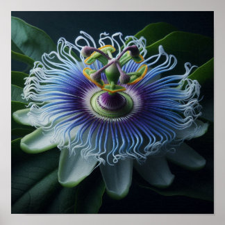 Mystieke Blauwe Passiebloem in Dramatisch Licht Poster