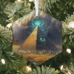 Mystieke Blauwe Piramide Kunst Glas Ornament