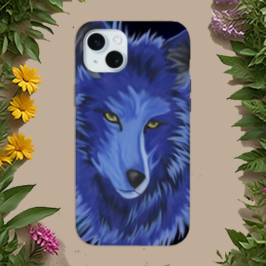 Mystieke blauwe surrealistische wolvenkunst Case-Mate iPhone case
