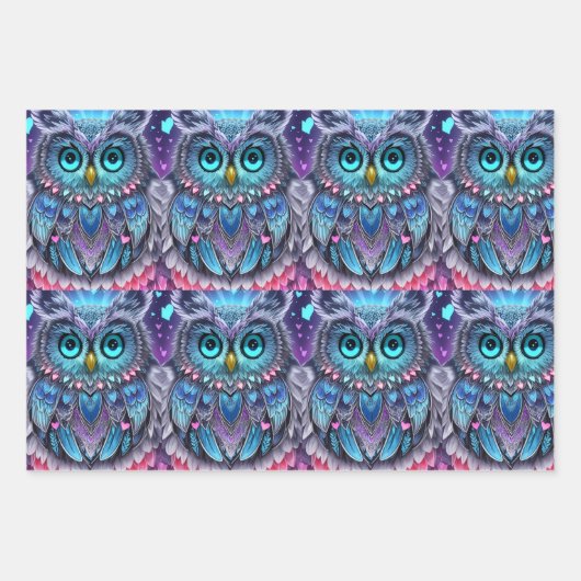 Mystieke Blauwe Uil van Licht Inpakpapier Vel (Voorkant)