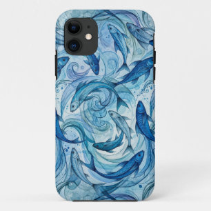 Mystieke Blauwe Vis Stromende Harmonie Case-Mate iPhone Case