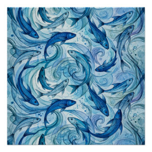 Mystieke Blauwe Vis Stromende Harmonie Perfect Poster