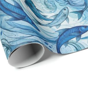 Mystieke Blauwe Vissen Stromende Harmonie Cadeaupapier