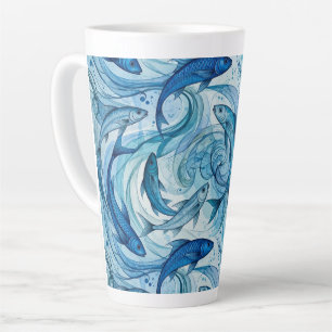 Mystieke Blauwe Vissen Stromende Harmonie Latte Mok