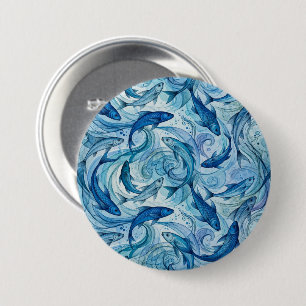 Mystieke Blauwe Vissen Stromende Harmonie Ronde Button 7,6 Cm