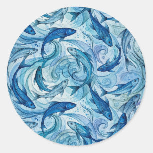 Mystieke Blauwe Vissen Stromende Harmonie Ronde Sticker