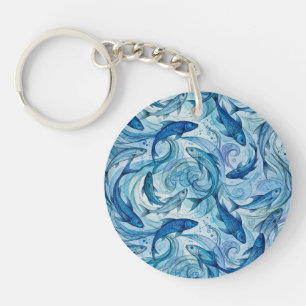 Mystieke Blauwe Vissen Stromende Harmonie Sleutelhanger