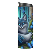 Mystieke blauwe vos in het bos thermosbeker (Geroteerd rechts)