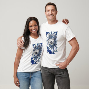 Mystieke Blauwe Wolf Kop Kunst Boho Mandala Ontw T-shirt