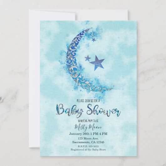 Mystieke Blauwe & Zilveren Waterverf Halve Maan Kaart (Voorkant)