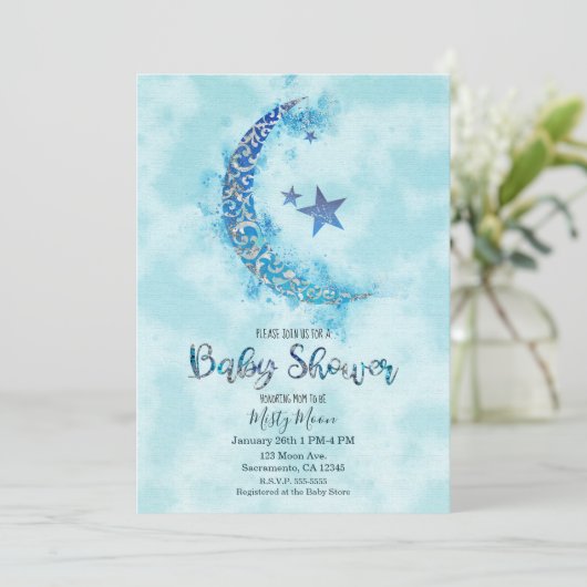 Mystieke Blauwe & Zilveren Waterverf Halve Maan Kaart (Staand voorkant)