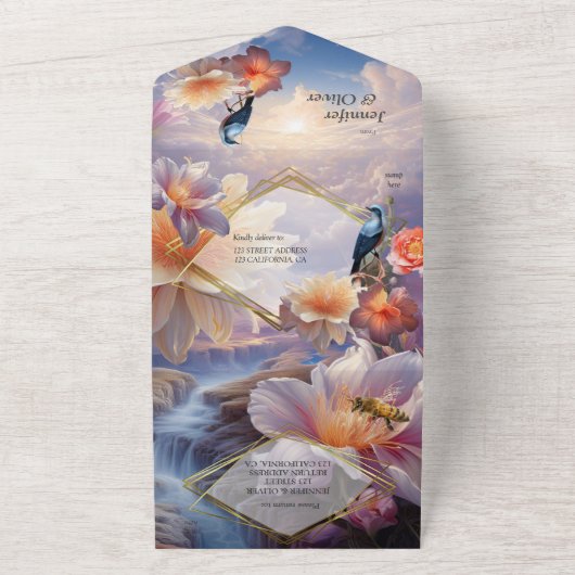 Mystieke bloemen van het bovennatuurlijke rijk all in one uitnodiging (Buitenkant)