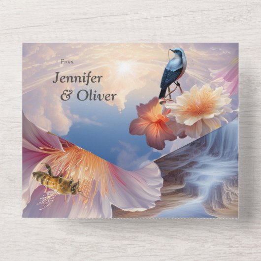 Mystieke bloemen van het bovennatuurlijke rijk all in one uitnodiging (Achterkant)