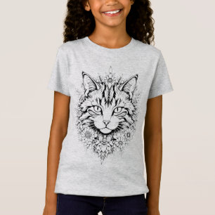 Mystieke Bloemenkat – ingewikkelde zwart-witte kun T-shirt
