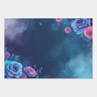 Mystieke bloemrozen platwikkel, mystiek patroon inpakpapier vel
