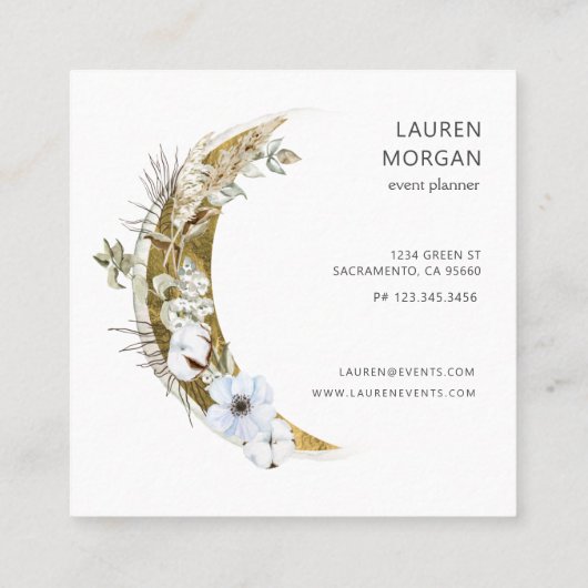 Mystieke Bohemian Moon Elegant Vierkante Visitekaartje (Achterkant)