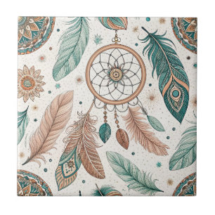 Mystieke Boho Droomvanger Hoepel & Veren Patroon Tegeltje