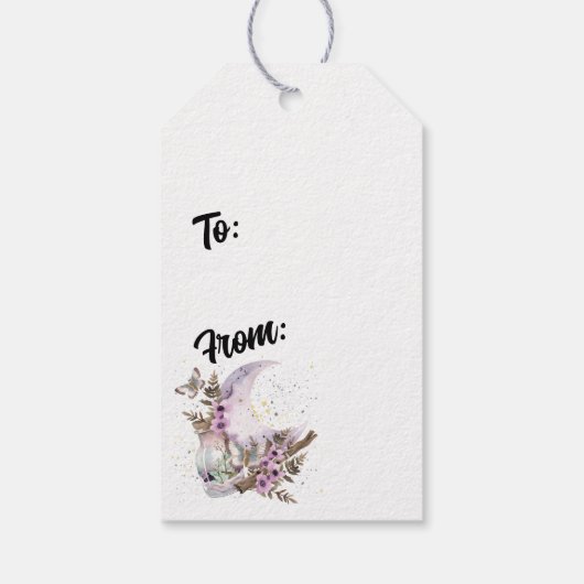 Mystieke Boho Lavendel Anemoon Maan en Flessen Cadeaulabel (Achterkant)