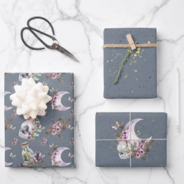 Mystieke Boho Lavendel Anemoon Maan en Flessen Inpakpapier Vel