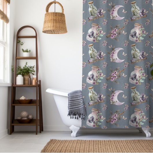 Mystieke Boho Lavendel Anemoon Maan en Potions Douchegordijn