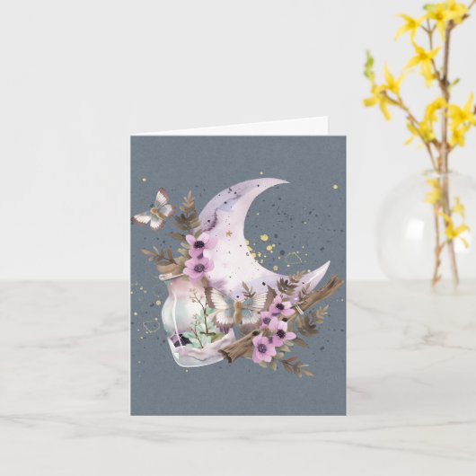 Mystieke Boho Lavender Anemone Moon Note Kaart (Gele Bloem)