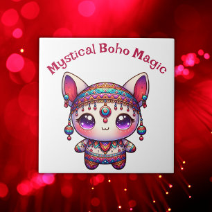 Mystieke Boho Magic Red Tekst op Wit   Tegeltje